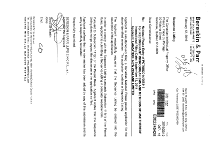 Document de brevet canadien 2921430. Poursuite-Amendment 20151212. Image 1 de 1
