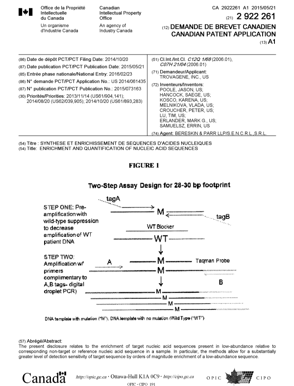 Document de brevet canadien 2922261. Page couverture 20160316. Image 1 de 1