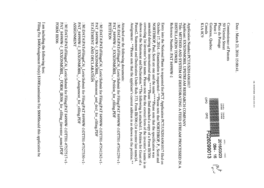 Document de brevet canadien 2925404. Demande d'entrée en phase nationale 20160323. Image 1 de 7