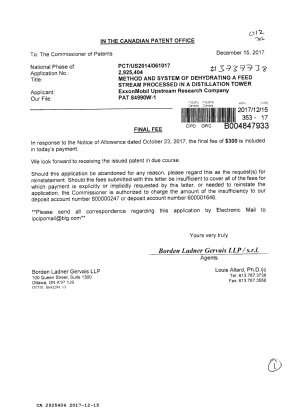 Document de brevet canadien 2925404. Taxe finale 20171215. Image 1 de 1