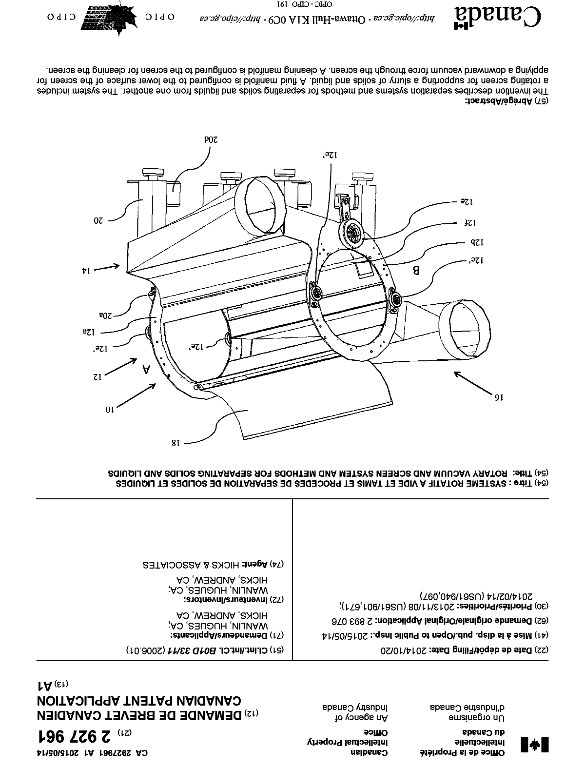 Canadian Patent Document 2927961. Cover Page 20151208. Image 1 of 1
