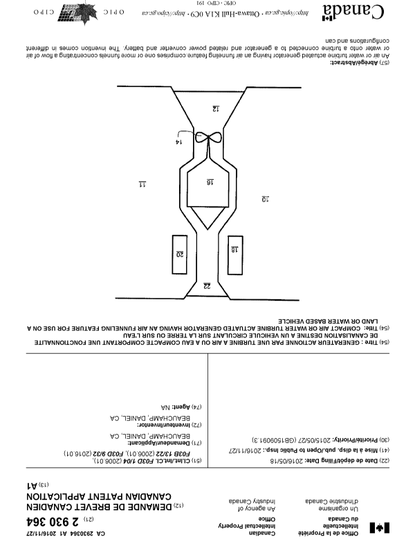 Document de brevet canadien 2930364. Page couverture 20161128. Image 1 de 1