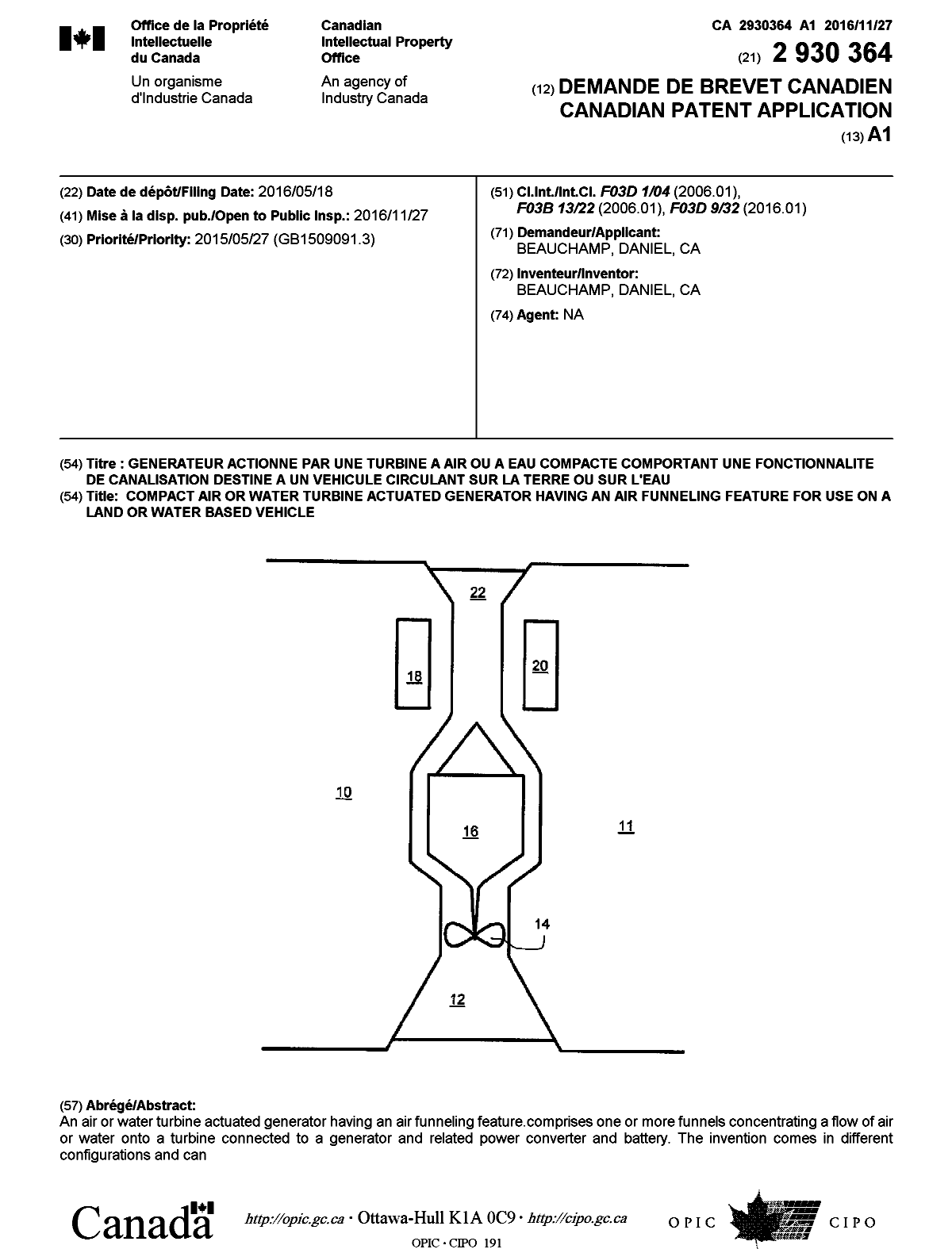 Canadian Patent Document 2930364. Cover Page 20161128. Image 1 of 1