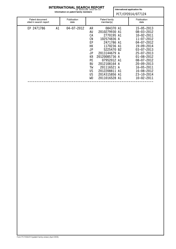 Document de brevet canadien 2931189. Rapport de recherche internationale 20160519. Image 3 de 3