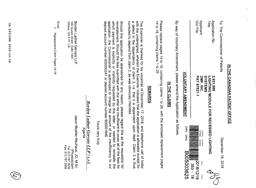 Canadian Patent Document 2931588. Amendment 20181218. Image 1 of 6