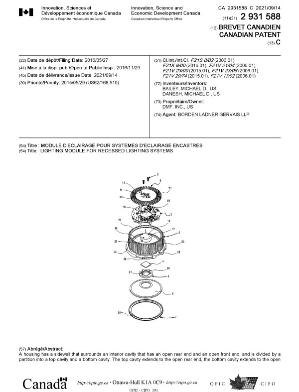 Canadian Patent Document 2931588. Cover Page 20210823. Image 1 of 2