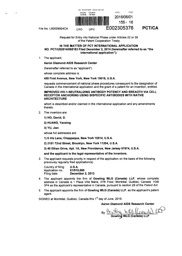 Document de brevet canadien 2932405. Demande d'entrée en phase nationale 20160601. Image 3 de 3