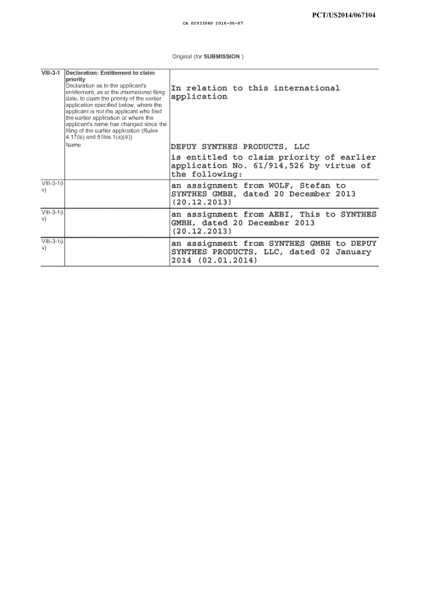Canadian Patent Document 2933040. Declaration 20160607. Image 2 of 4