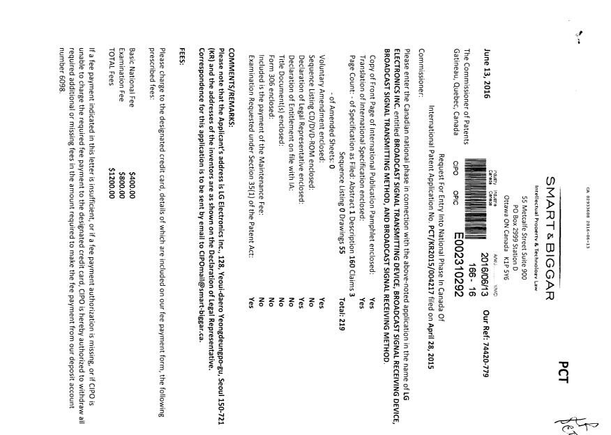 Document de brevet canadien 2933608. Demande d'entrée en phase nationale 20160613. Image 1 de 3