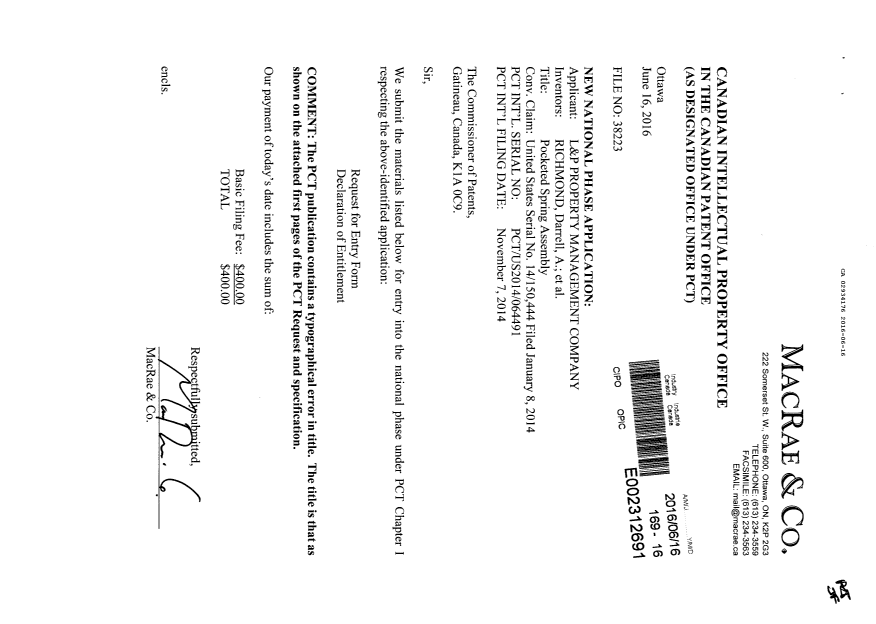 Document de brevet canadien 2934176. Demande d'entrée en phase nationale 20160616. Image 1 de 4