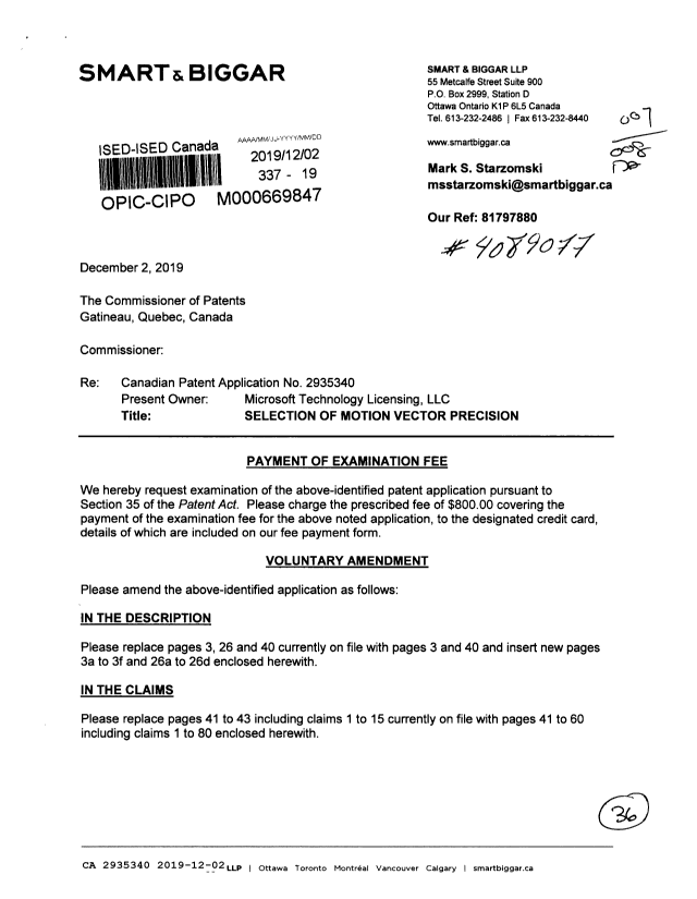 Document de brevet canadien 2935340. Modification 20191202. Image 1 de 36