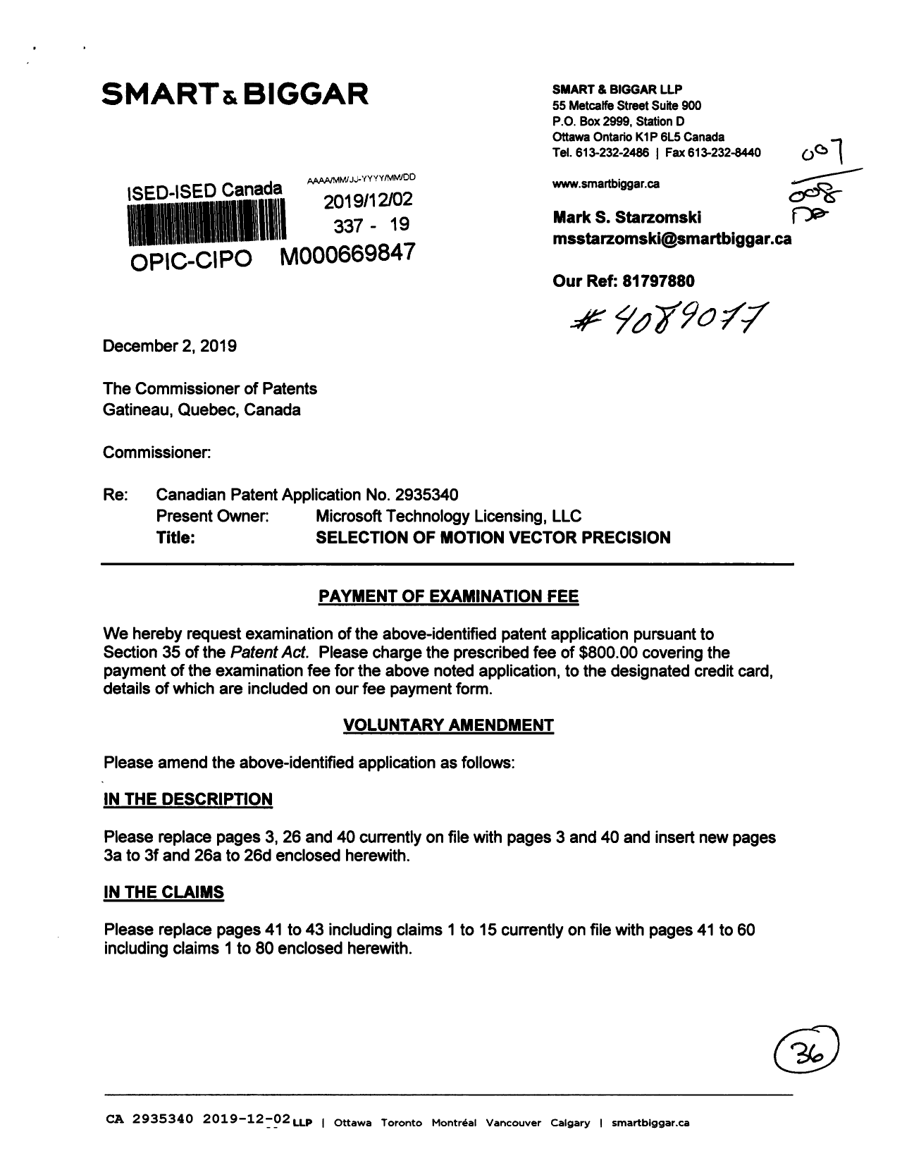 Canadian Patent Document 2935340. Amendment 20191202. Image 1 of 36