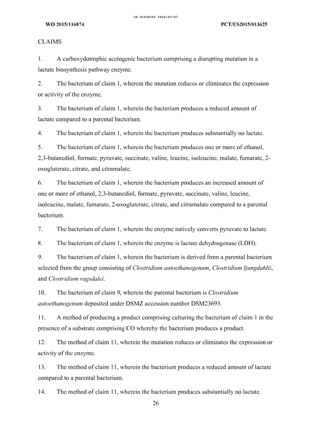 Document de brevet canadien 2936252. Revendications 20151207. Image 1 de 2