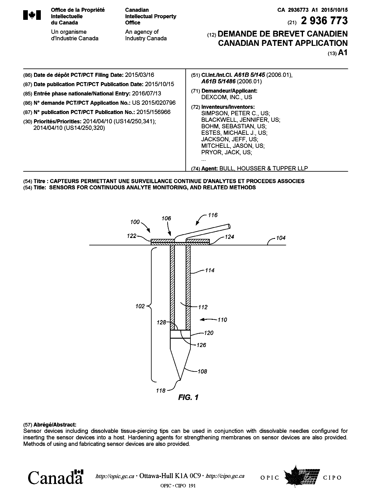 Canadian Patent Document 2936773. Cover Page 20151207. Image 1 of 2