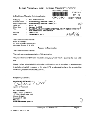 Document de brevet canadien 2937716. Requête d'examen 20191212. Image 1 de 1