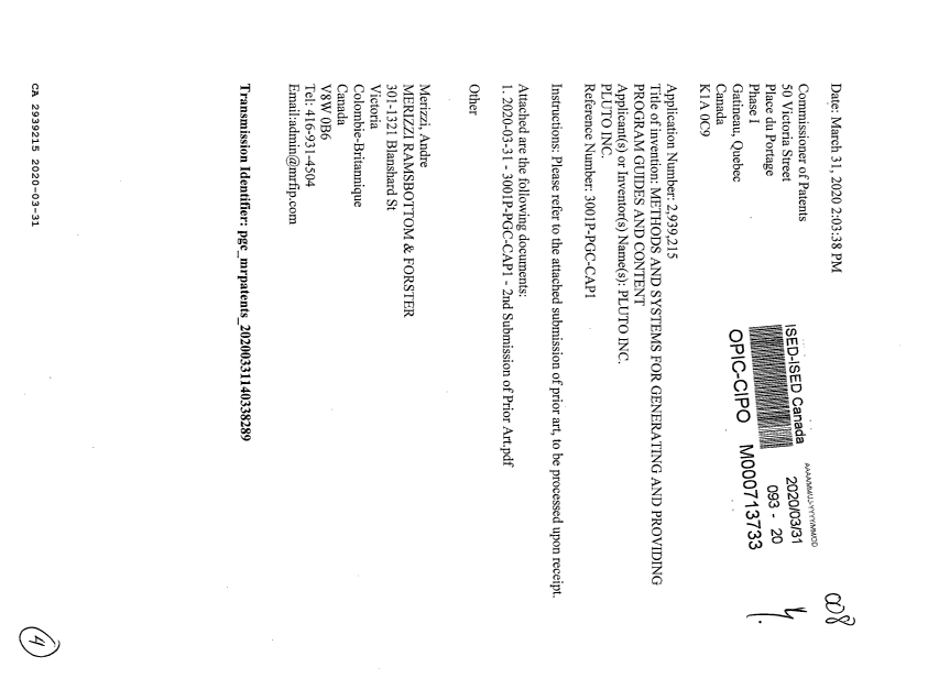 Document de brevet canadien 2939215. Modification 20200331. Image 1 de 4