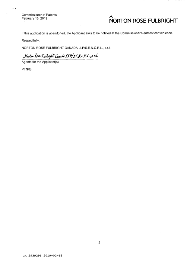 Document de brevet canadien 2939291. Taxe finale 20190215. Image 2 de 2