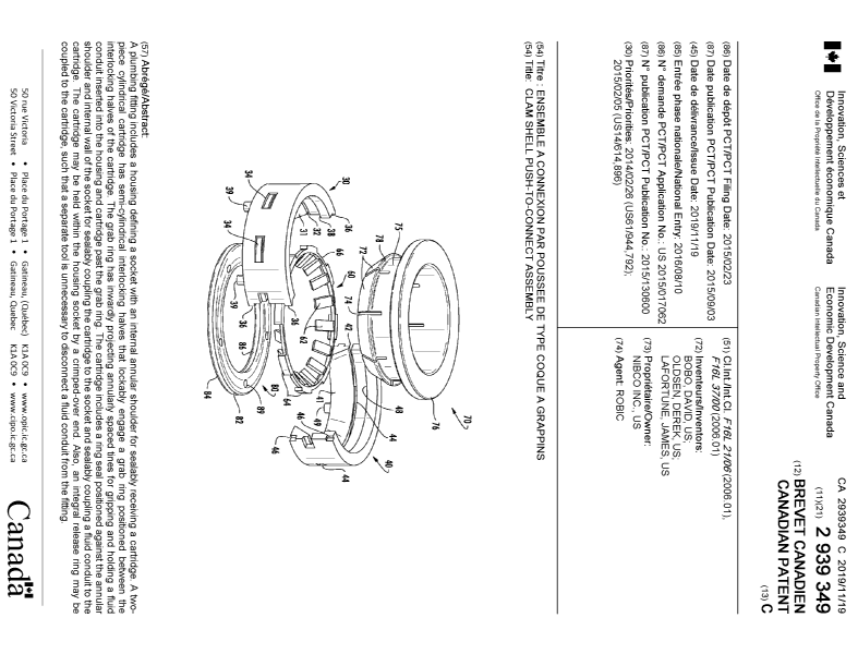 Document de brevet canadien 2939349. Page couverture 20191022. Image 1 de 1