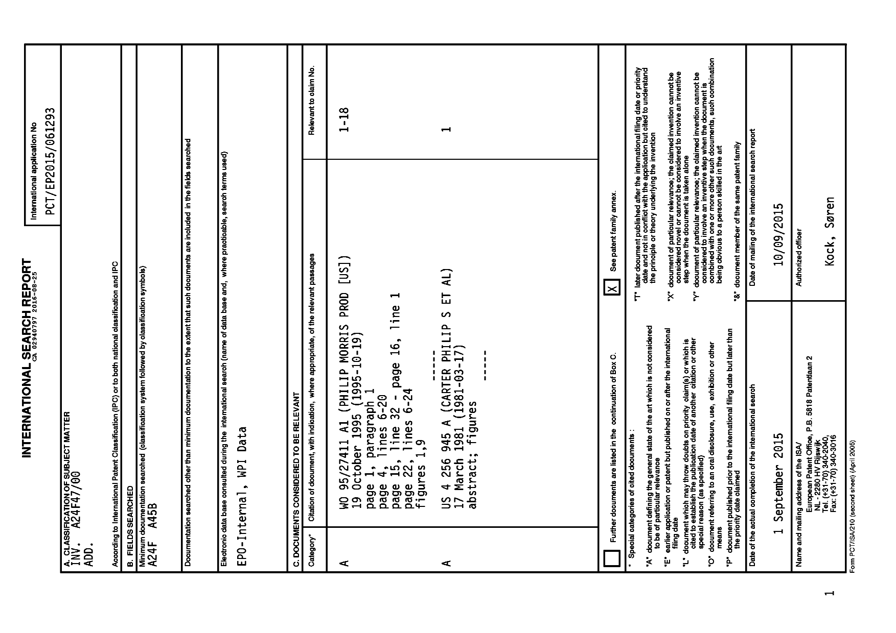 Canadian Patent Document 2940797. International Search Report 20151225. Image 1 of 2