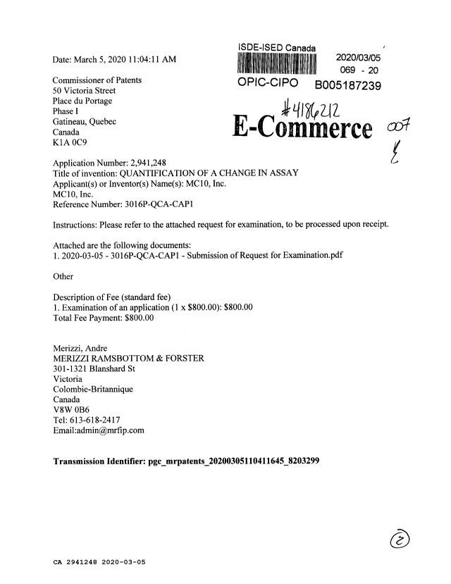 Document de brevet canadien 2941248. Requête d'examen 20200305. Image 1 de 2