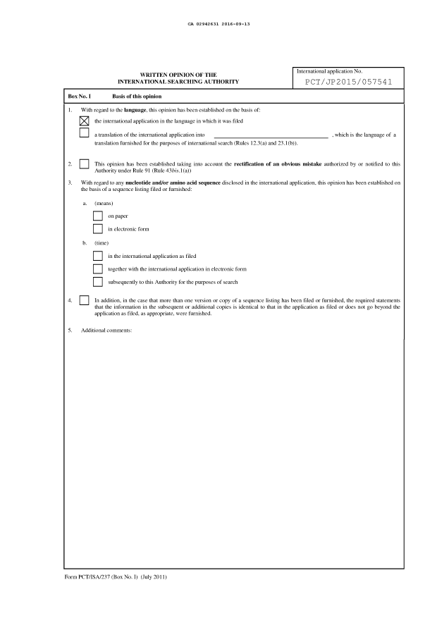 Canadian Patent Document 2942631. International Search Report 20151213. Image 3 of 24