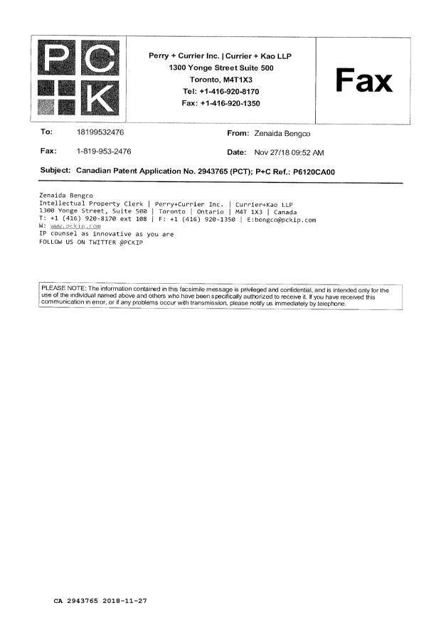 Document de brevet canadien 2943765. Modification 20181127. Image 4 de 4
