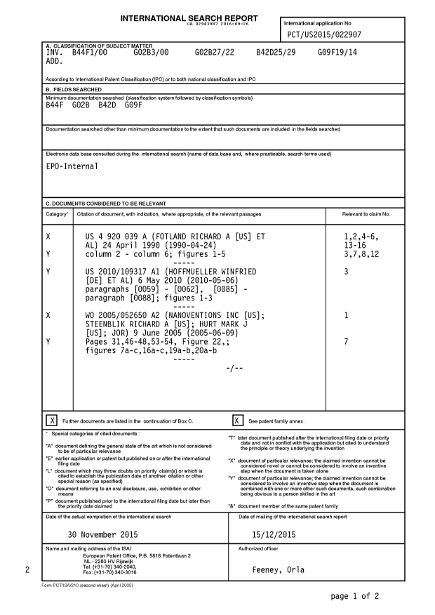 Document de brevet canadien 2943987. Rapport de recherche internationale 20160926. Image 1 de 6