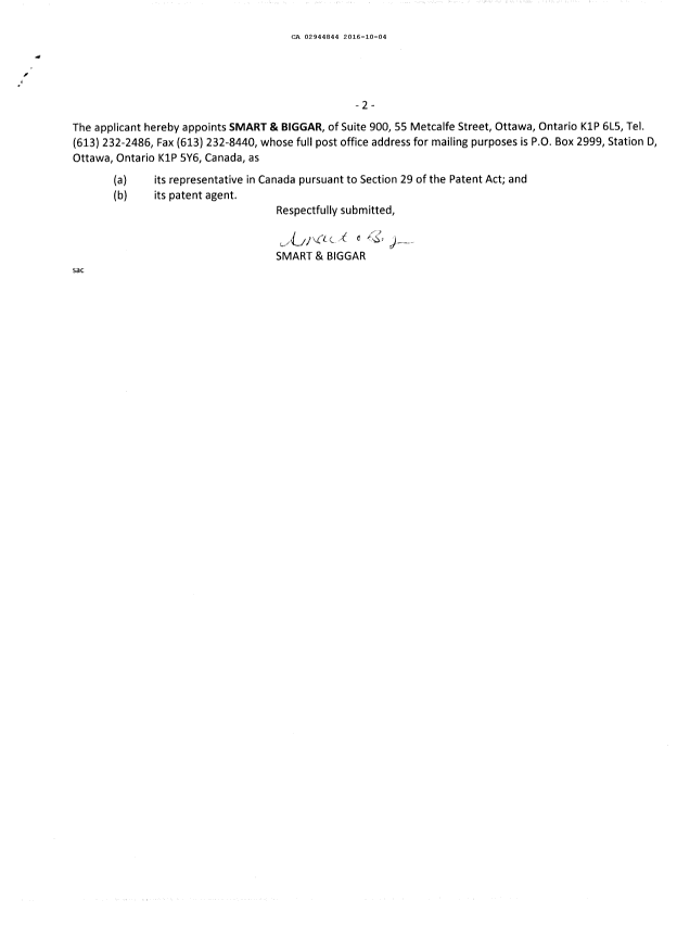 Document de brevet canadien 2944844. Demande d'entrée en phase nationale 20161004. Image 2 de 3