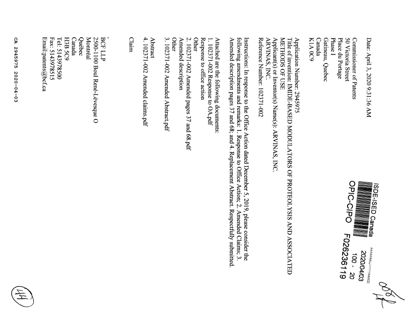 Document de brevet canadien 2945975. Modification 20200403. Image 1 de 44