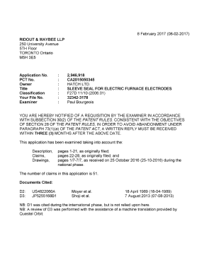Canadian Patent Document 2946918. Examiner Requisition 20170208. Image 1 of 6