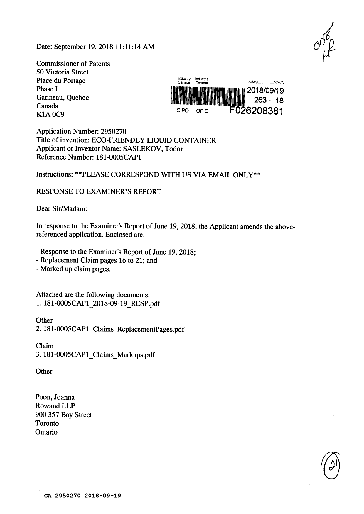 Canadian Patent Document 2950270. Amendment 20180919. Image 1 of 21