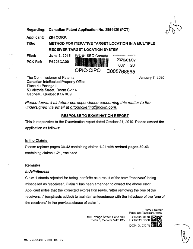 Document de brevet canadien 2951120. Modification 20200107. Image 1 de 8