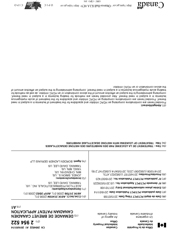 Document de brevet canadien 2954522. Page couverture 20161220. Image 1 de 1