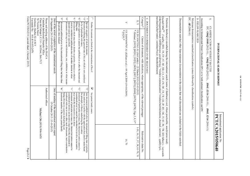Document de brevet canadien 2954788. Rapport de recherche internationale 20161211. Image 1 de 2