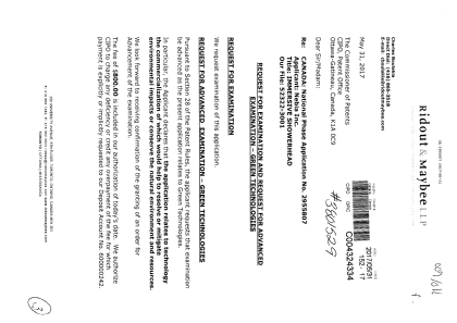 Document de brevet canadien 2955807. Requête d'examen 20170531. Image 1 de 3