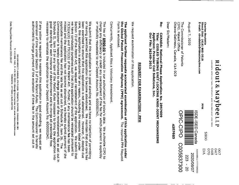 Document de brevet canadien 2957609. Modification 20200807. Image 1 de 10