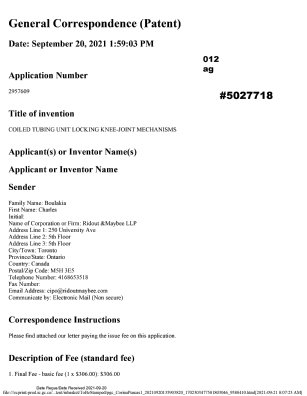Document de brevet canadien 2957609. Taxe finale 20210920. Image 1 de 4