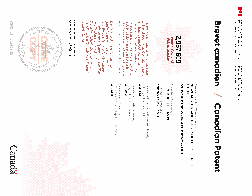 Document de brevet canadien 2957609. Certificat électronique d'octroi 20211102. Image 1 de 1