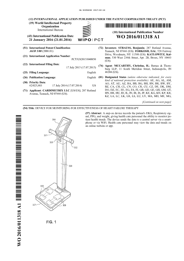 Document de brevet canadien 2958282. Abrégé 20170216. Image 1 de 2