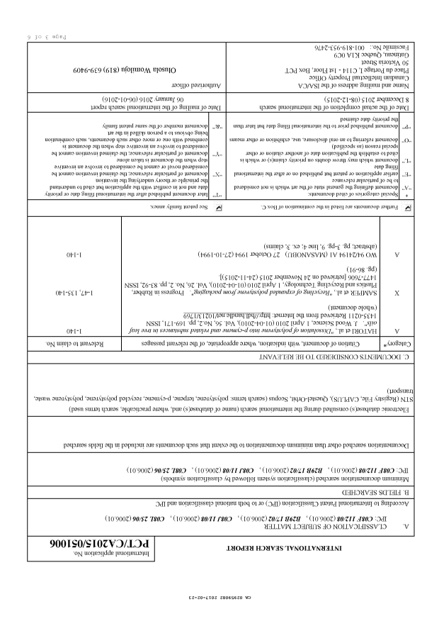 Document de brevet canadien 2959082. Rapport de recherche internationale 20161223. Image 1 de 5