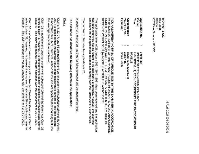 Document de brevet canadien 2959263. Demande d'examen 20210406. Image 1 de 3
