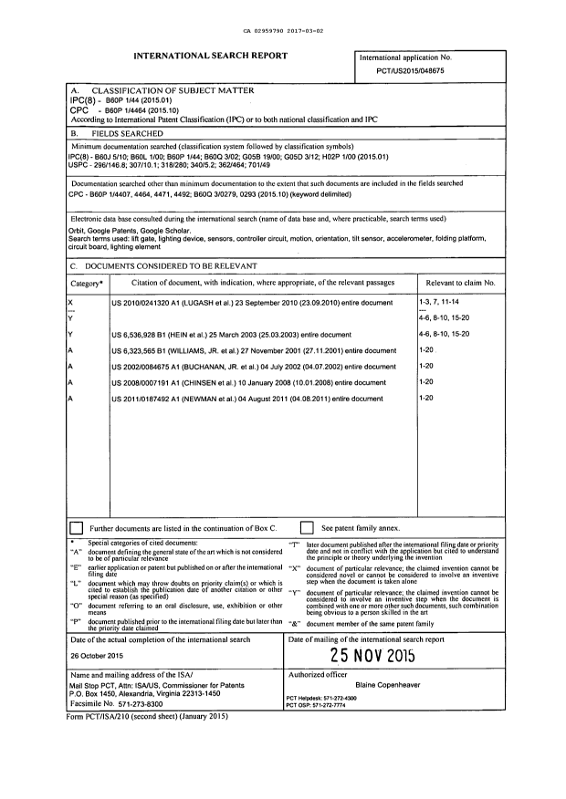 Document de brevet canadien 2959790. Rapport de recherche internationale 20170302. Image 1 de 1