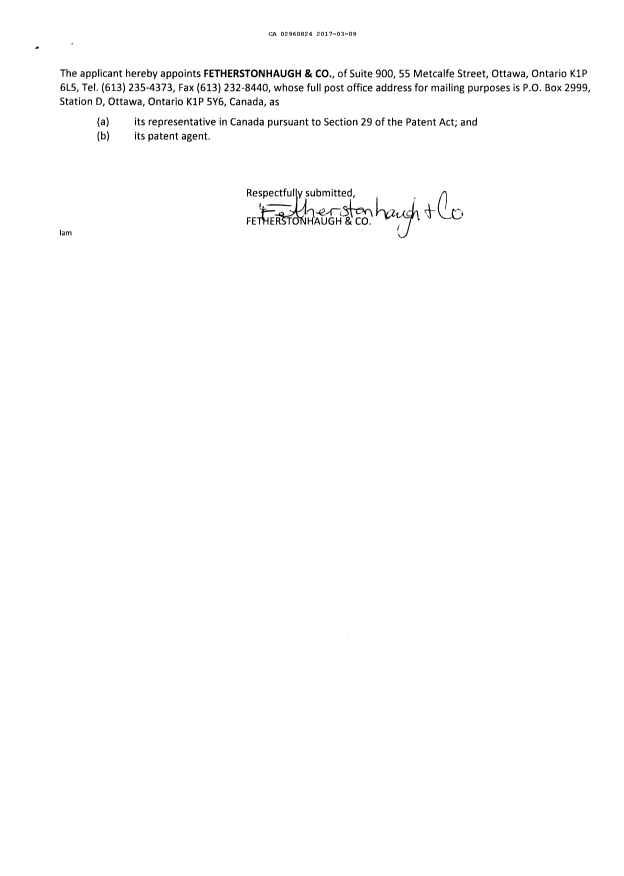 Document de brevet canadien 2960824. Demande d'entrée en phase nationale 20170309. Image 2 de 3