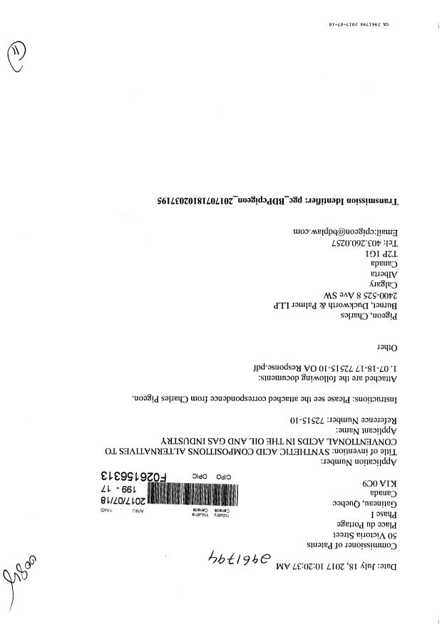 Document de brevet canadien 2961794. Modification 20161218. Image 1 de 11