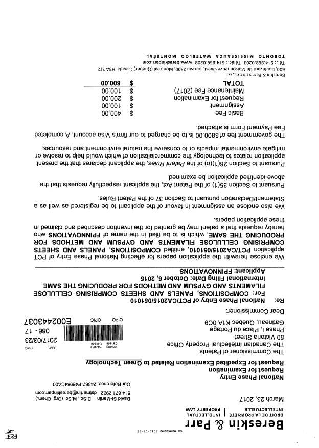 Document de brevet canadien 2962292. Demande d'entrée en phase nationale 20161223. Image 1 de 9