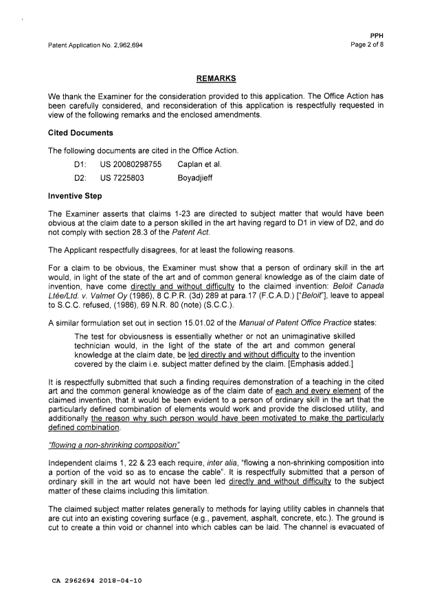 Document de brevet canadien 2962694. Modification 20180410. Image 2 de 14