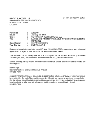 Canadian Patent Document 2962694. Office Letter 20190521. Image 1 of 1