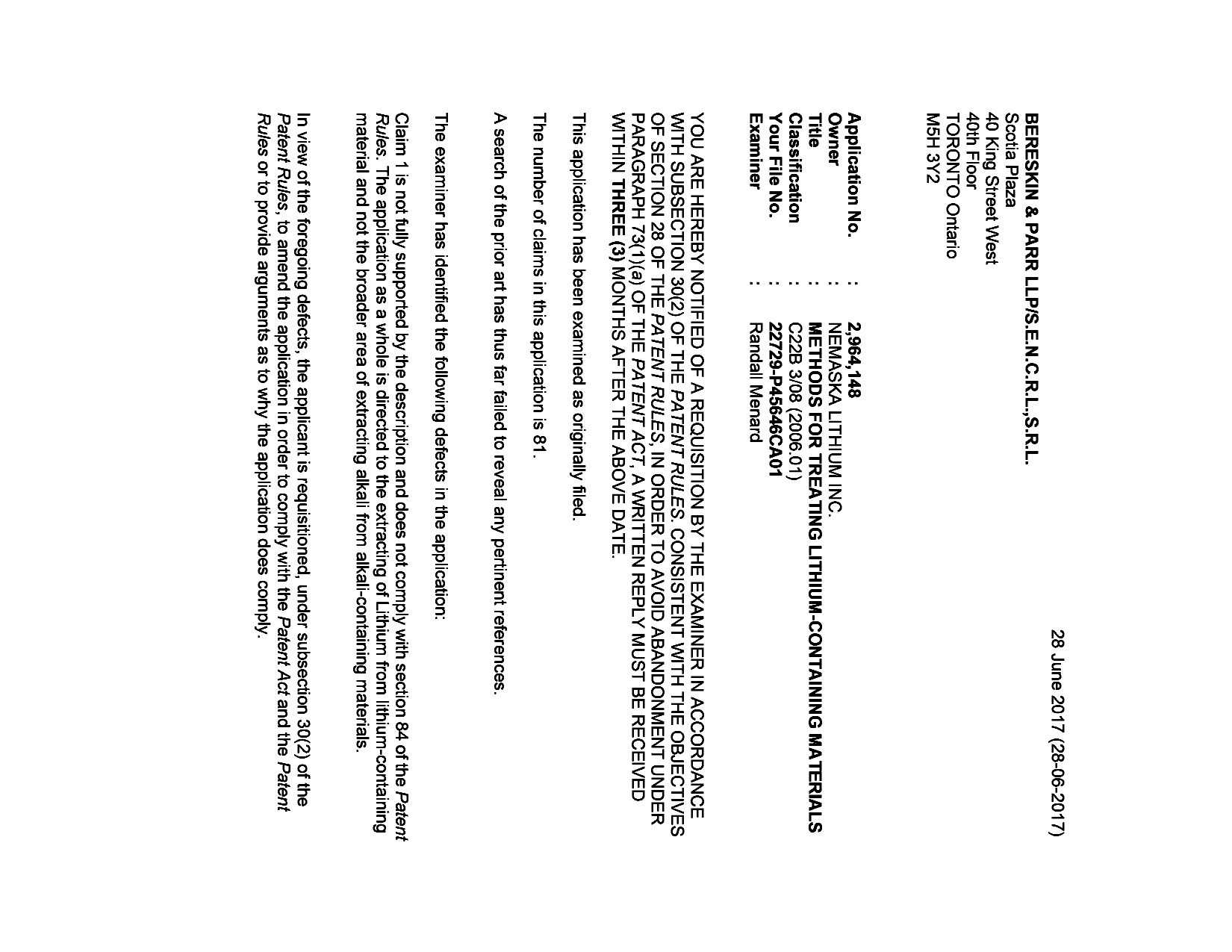 Document de brevet canadien 2964148. R30(2) Requête de l'examinateur 20161228. Image 1 de 4