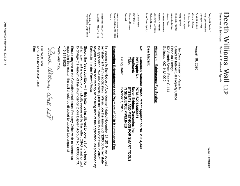 Canadian Patent Document 2964349. Reinstatement 20200818. Image 4 of 4