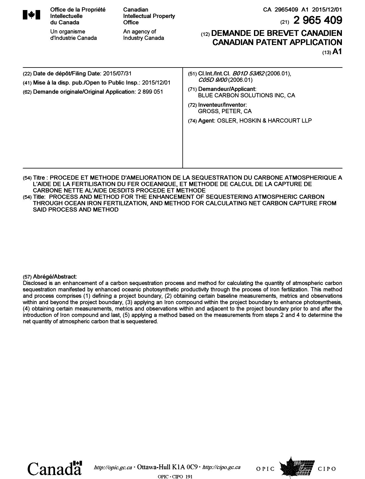 Document de brevet canadien 2965409. Page couverture 20170608. Image 1 de 1